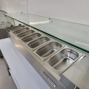 Brand New Glass Refrigerated Pizza Saladette Topping unit 181cmW x 34cmD x 44cmH