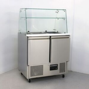 New 2 Door Saladette Prep Fridge Glass Canopy