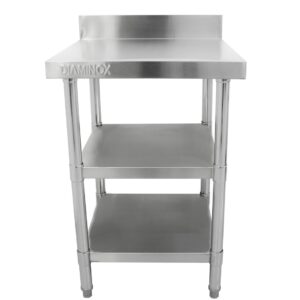 Brand New Stainless Steel 60cm Prep Table With Upstand And 2 Under Shelves