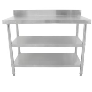 Brand New Stainless Steel 120cm Prep Table With Upstand and 2 Under Shelf