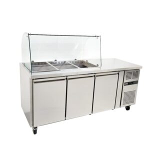 Brand New Diaminox 3 Door Prep Fridge Saladette With Glass Canopy SSG180R