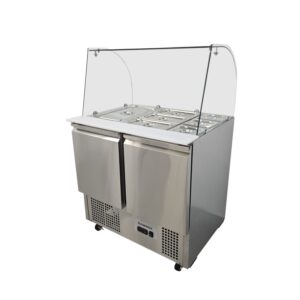 Brand New Diaminox 2 Door Saladette Prep Fridge Glass Canopy 213L SSG90R-1